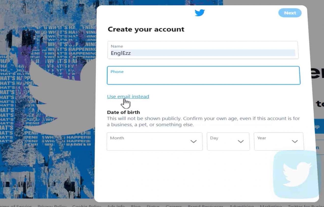 How to create twitter account without phone number or email raqmedia